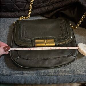 Coach Olive Leather Crossbody Bag with Gold Chain